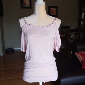 Pink Short Sleeve Cold Shoulder Top w/Chain Detail
